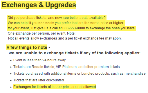 exchanges upgrades cancel ticketmaster order faq