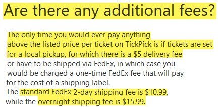 review tickpick delivery shipping fees