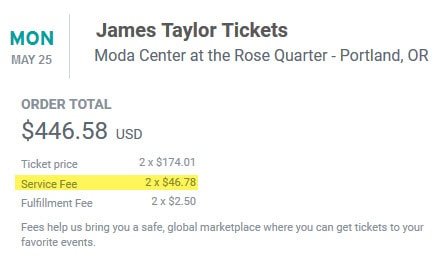 StubHub Review Service Fee Charge